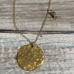 14k GF Hammered‎ Disc Necklace 18" Chain Charm Artisan Mountains Stamped Minimal